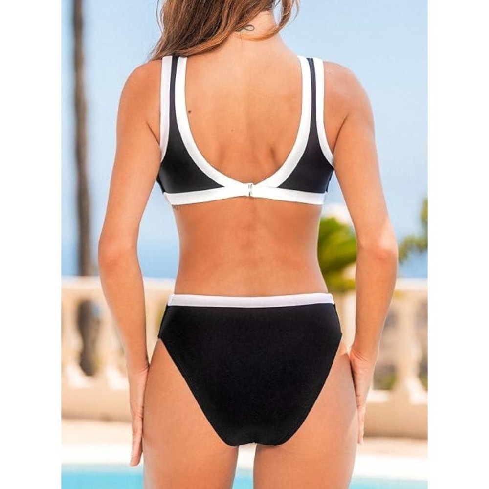Cupshe Womens Black White Colorblock Cutout One Piece Swimsuit Size L New - Picture 4 of 11